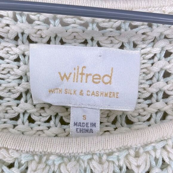 Wilfred | Aritzia Green/Cream Silk/Cashmere Blend Open Knit Sweater Size Small - Picture 3 of 7